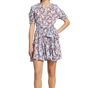POUPETTE ST BARTH
Blue Kookoo Bird Lace-Trimmed Belted Floral Mini Dress